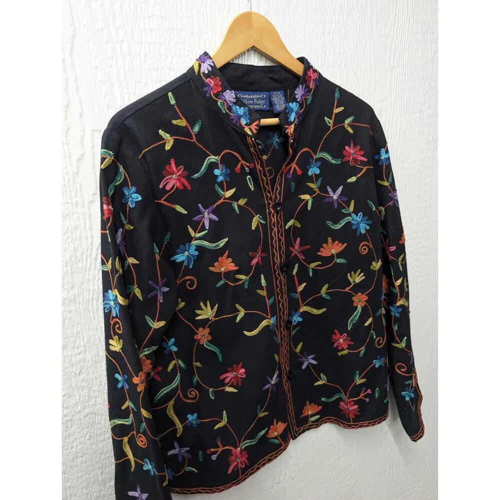 Vintage Willow Ridge Jacket Black 100% Cotton Floral Embroidered Boho Artsy Med - Picture 2 of 4